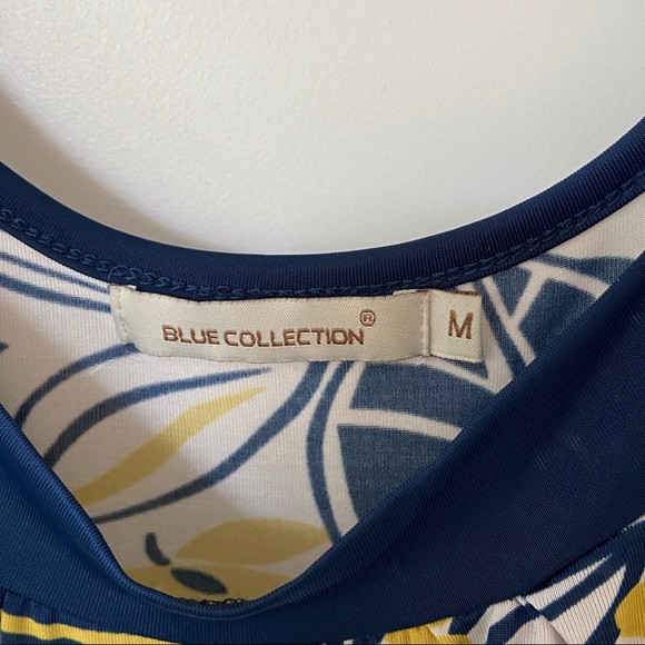 Navy and Yellow Botanical Leaf Print Summer Dress. Fits like Womens 2/4 - Picture 2 of 8